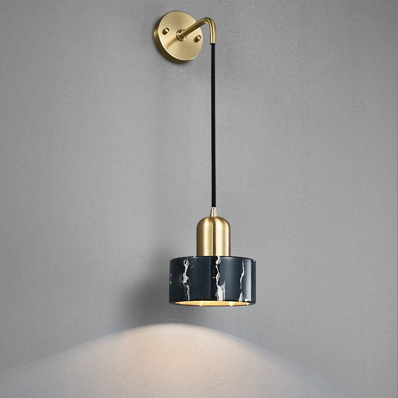 Modern Minimalist Cylinder Iron Marble 1-Light Wall Sconce Lamp For Bedroom