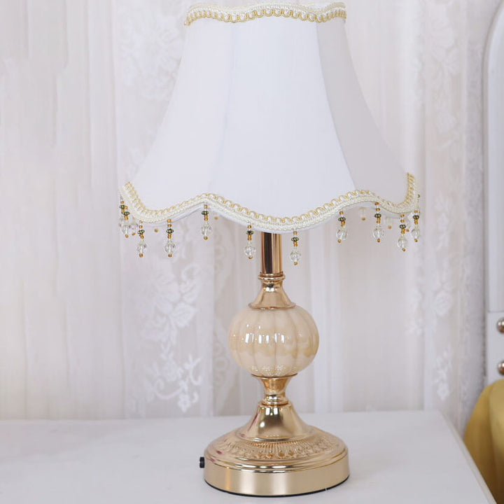Traditional Vintage Fabric Floral Glass Hardware Plating 1-Light Table Lamp for Bedroom