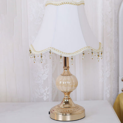 European Vintage Fabric Floral Glass Plating 1-Light Table Lamp