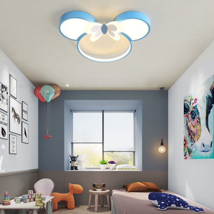 Modern Creative Minimalist Wrought Iron Cartoon Mouse LED Flush Mount Ceiling Light