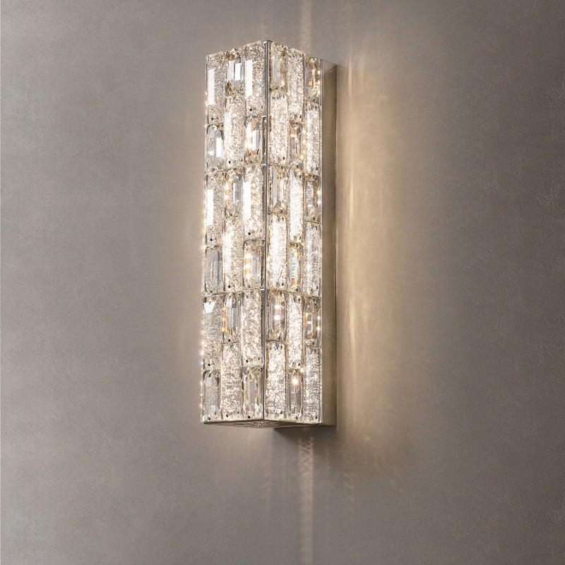 Applique murale LED en cristal rectangulaire en acier inoxydable de luxe moderne pour chambre 