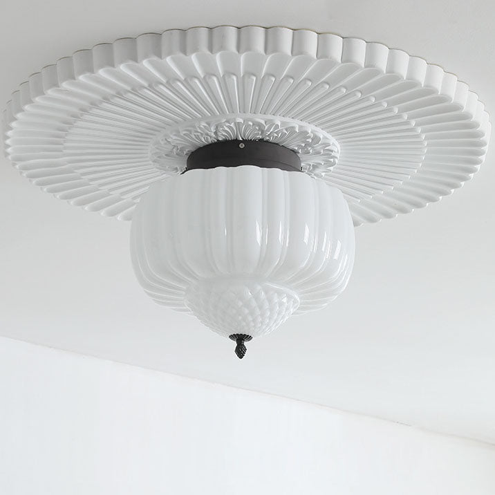 Moderne Art Deco Eisen Kürbis Glas Schirm 3-Licht Deckenleuchte für Wohnzimmer 