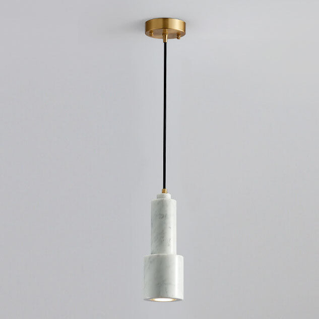 Nordic Light Luxury Brass Marble Cylinder 1-Light Pendant Light