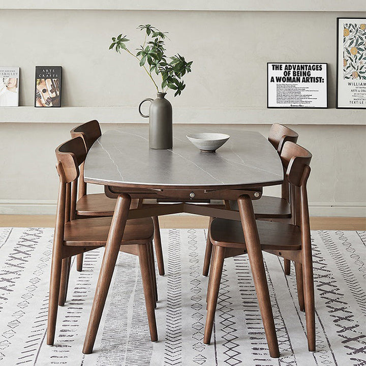 Mesa de comedor de roble plegable con cuatro patas, losa de piedra redonda cuadrada minimalista moderna, para comedor 