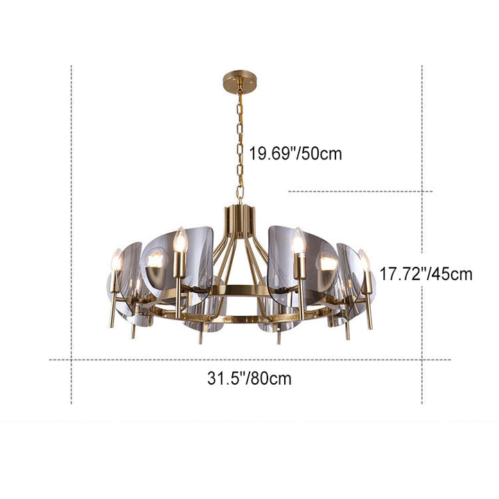 Moderner Luxus-Kronleuchter mit 6/8 Lichtern und goldenem Finish und gebogener Glasplatte für Esszimmer 