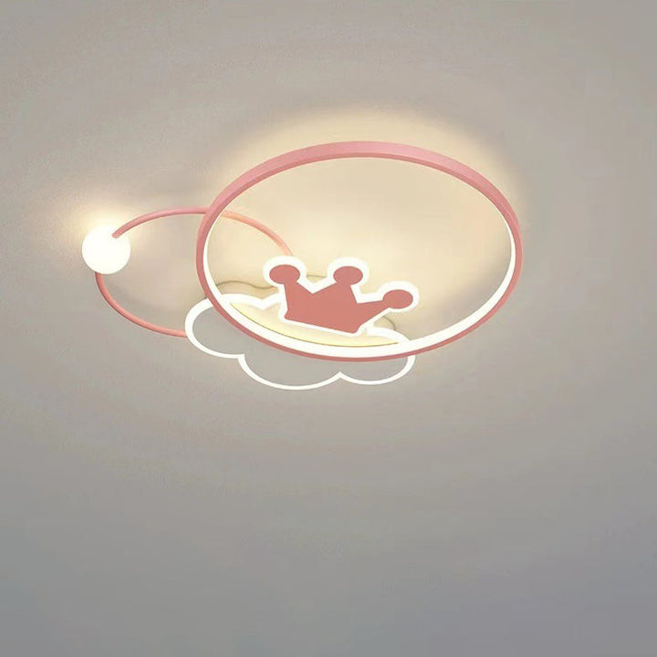 Contemporary Nordic Kids Iron Acrylic Circle Round Crown Cloud LED Flush Mount Ceiling Light For Bedroom
