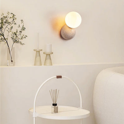 Japanese Minimalist Round Ball Stone 1-Light Wall Sconce Lamp