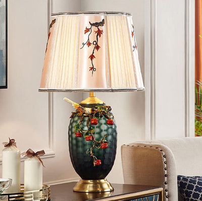 Retro Chinese Copper Enamel Color Fabric Shade 1-Light Table Lamp