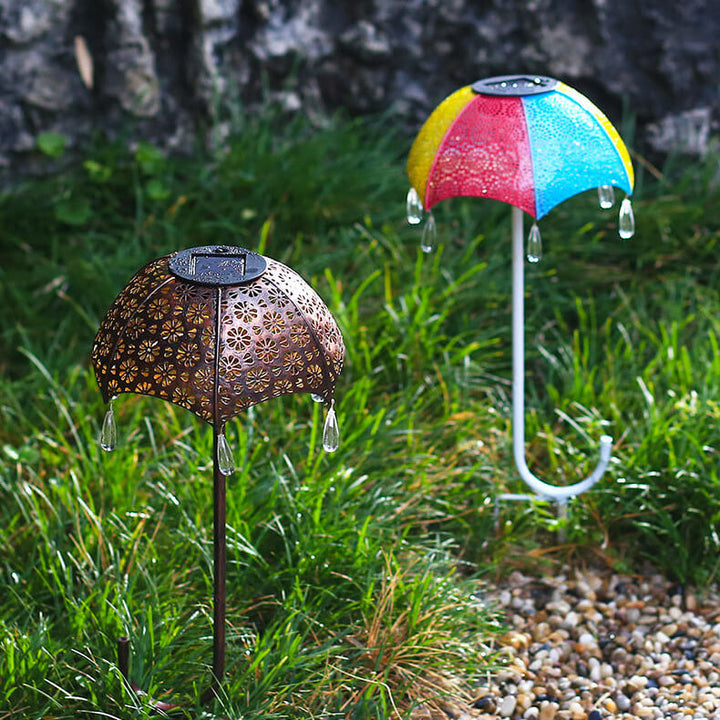 Outdoor Solar Eisen Bunte Regenschirm Hohle LED Rasen Einsteck Landschaftslicht 