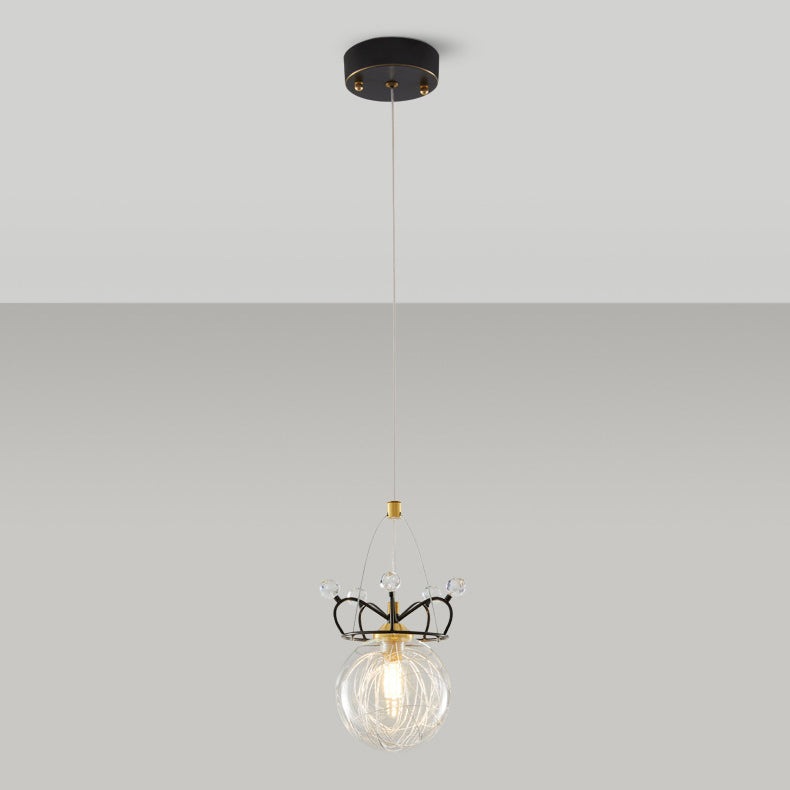 Moderne Luxus Crown Orb Alle Messing Glas 1-Licht Pendelleuchte für Schlafzimmer 