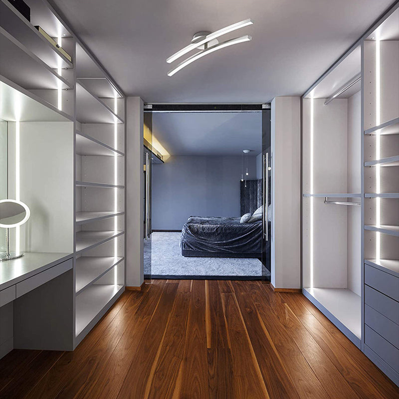 Modern Minimalist Dual Aluminum Parallel Strips LED Semi-Flush Mount Ceiling Light For Bedroom