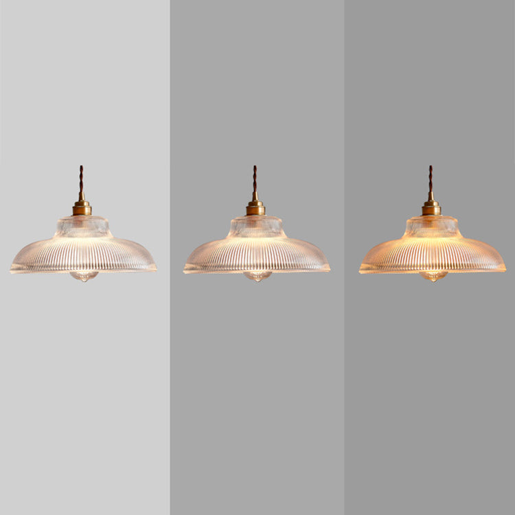Traditionelle Vintage gerippte Glasscheibe Schirm Messing 1-flammige Pendelleuchte für Wohnzimmer 