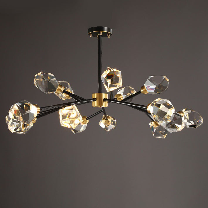 Lustre contemporain en cristal de cuivre irrégulier de branche scandinave 6/9/12/15/18 lumières pour salon 