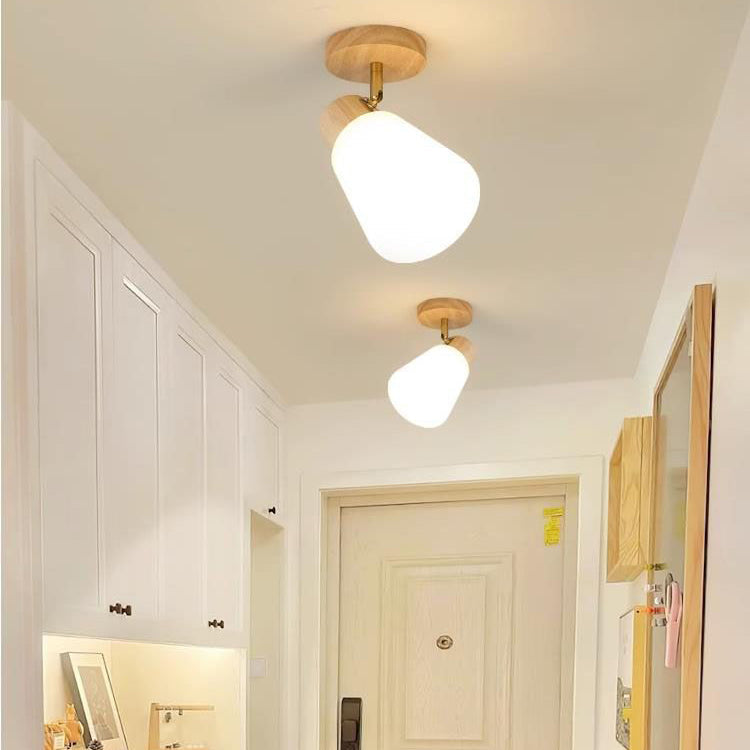 Traditional Vintage Rubberwood Glass Trumpet Shade 1/2/3/4-Light Semi-Flush Mount Ceiling Light For Living Room