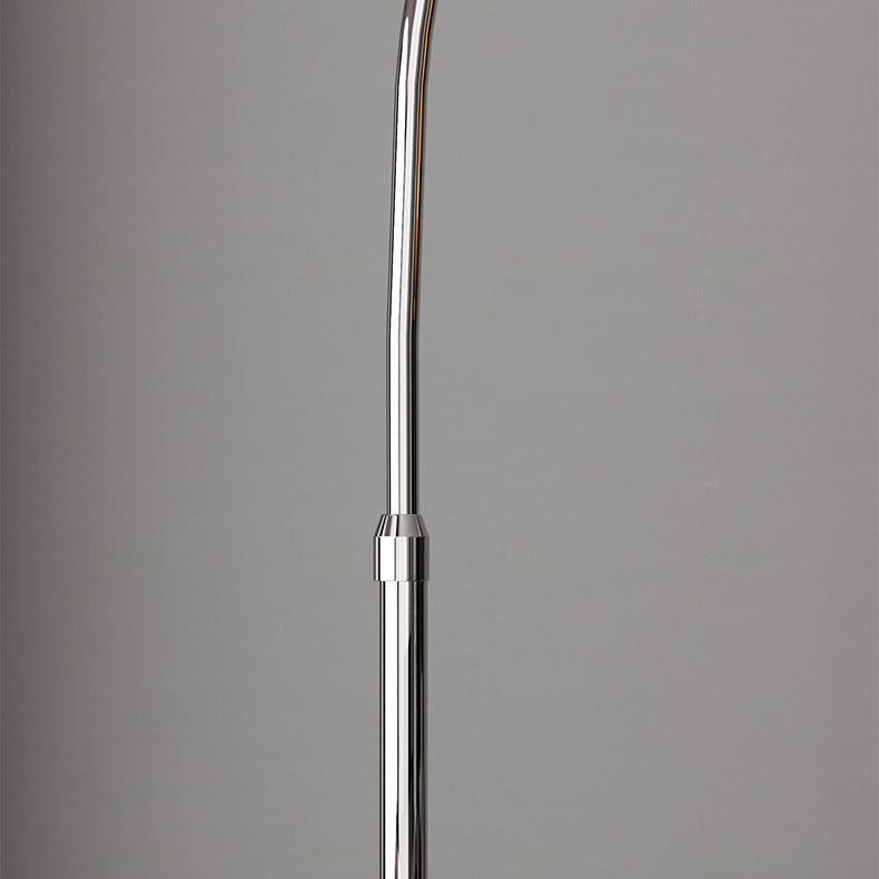 Lampe de sol contemporaine scandinave avec abat-jour rond en verre et tige de pêche en fer à 1 lumière pour salon 