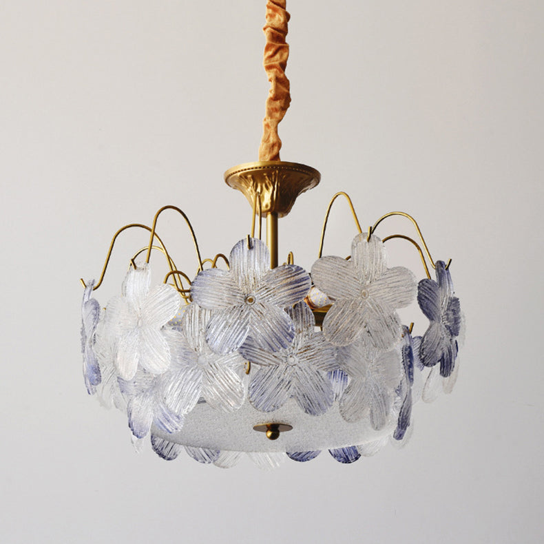 Lustres traditionnels en fer et verre rond à fleurs 5/6 lumières pour chambre 
