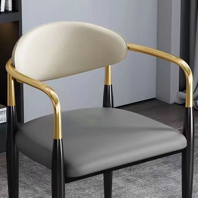 Modern Luxury Square Cushion Faux Leather Metal Sponge Dining Chair Backrest Armrest For Dining Room