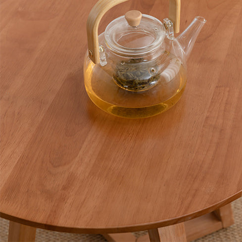 Table basse contemporaine en bois rond avec pieds en V pour salon 