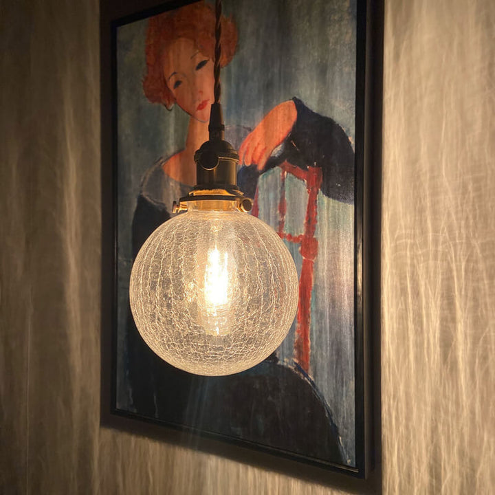 Traditional Vintage Round Crackle Glass Brass Iron 1-Light Pendant Light for Living Room