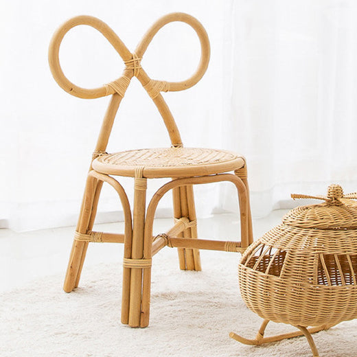 Tabouret rond en rotin tressé traditionnel japonais avec dossier en nœud papillon pour entrées 