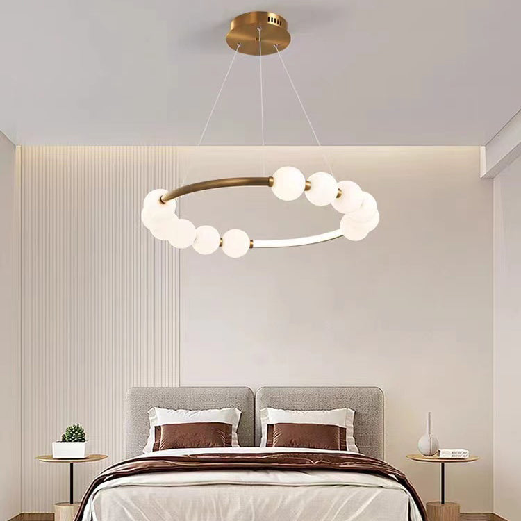Lustre LED en aluminium et verre rond minimaliste moderne pour salon 