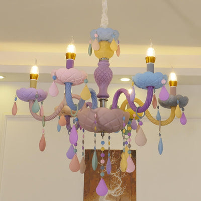 Modern Children's Princess Macaroon Candelabra Crystal Glass 5/6/8/10/12/15 Light Chandelier