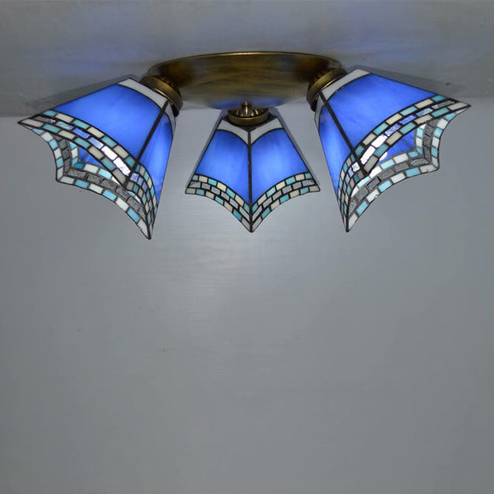 Éclairage semi-encastré à 3 lumières avec corne en verre teinté Tiffany Light Luxury 