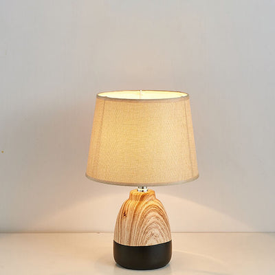 Lámpara de mesa de 1 luz de cerámica con tela de grano de madera minimalista moderna 