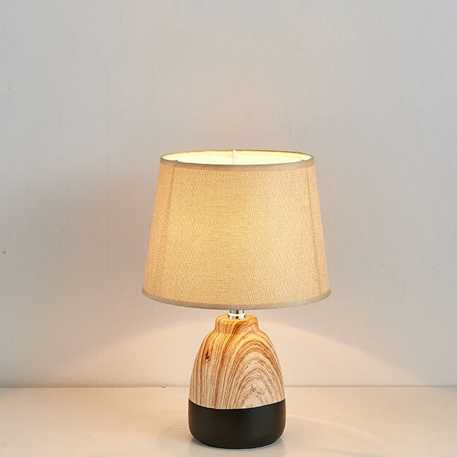 Lámpara de mesa de 1 luz de cerámica con tela de grano de madera minimalista moderna 