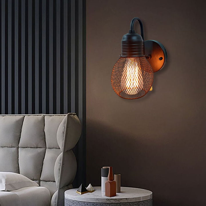 Industrielle Vintage Eisenkäfig-Glaslampenschirm 1-Licht Wandleuchte 