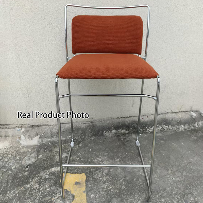 Tabouret de bar rectangulaire moderne minimaliste en coton-lin et acier avec dossier pour salle à manger et cuisine 