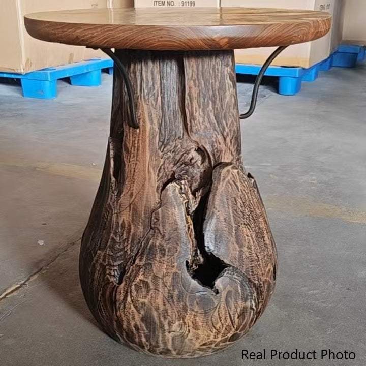 Mesa auxiliar de madera de teca natural china tradicional - Mesa de café tallada a mano para sala de estar 