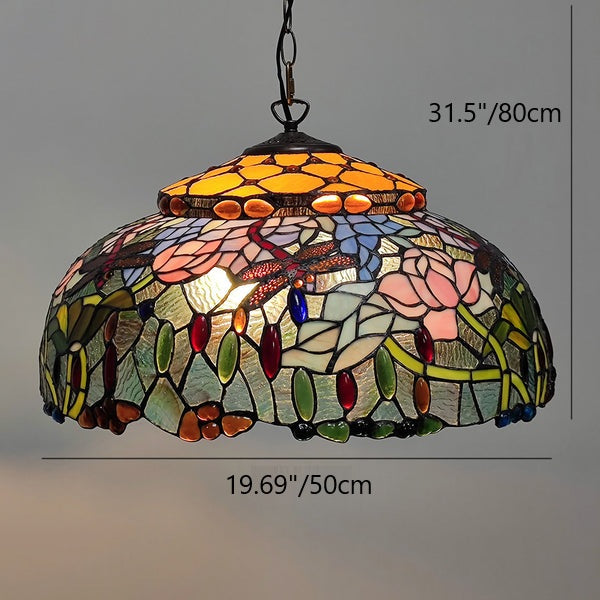 Traditioneller Tiffany-Dom-Wandglas-Rund-Dragonfly-Blumen-2-Licht-Kronleuchter für das Wohnzimmer 