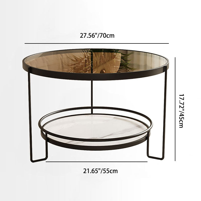 Table basse ronde minimaliste moderne en verre écologique à 2 niveaux en fer pour salon 