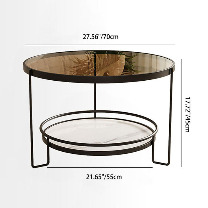 Table basse ronde minimaliste moderne en verre écologique à 2 niveaux en fer pour salon 
