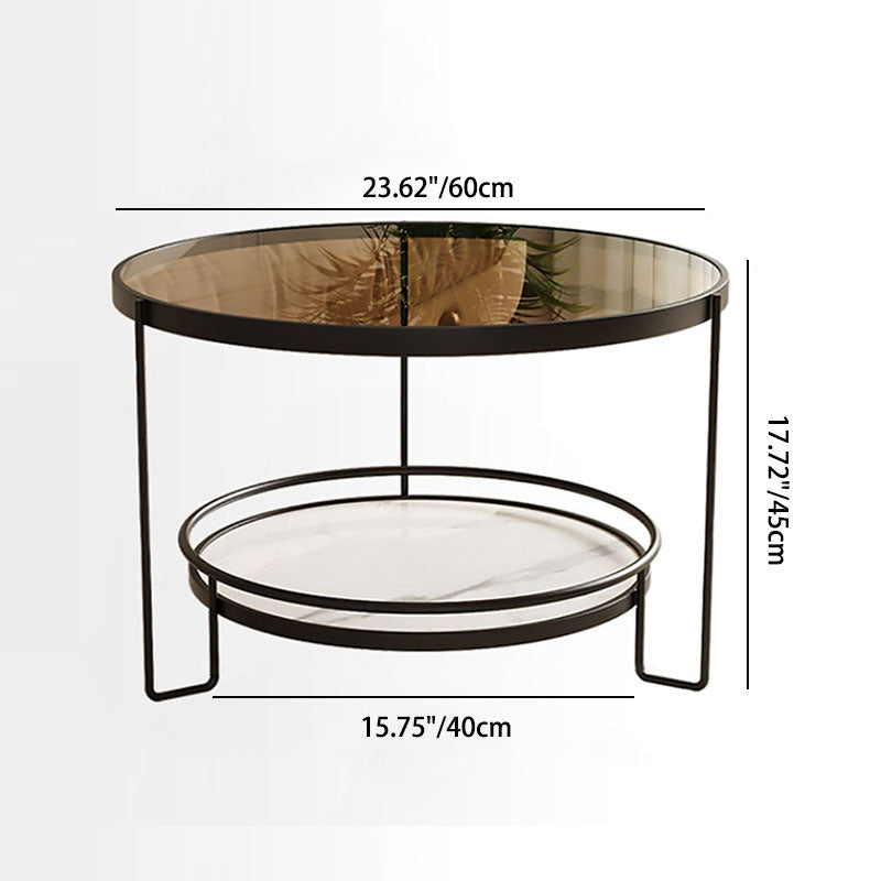 Table basse ronde minimaliste moderne en verre écologique à 2 niveaux en fer pour salon 