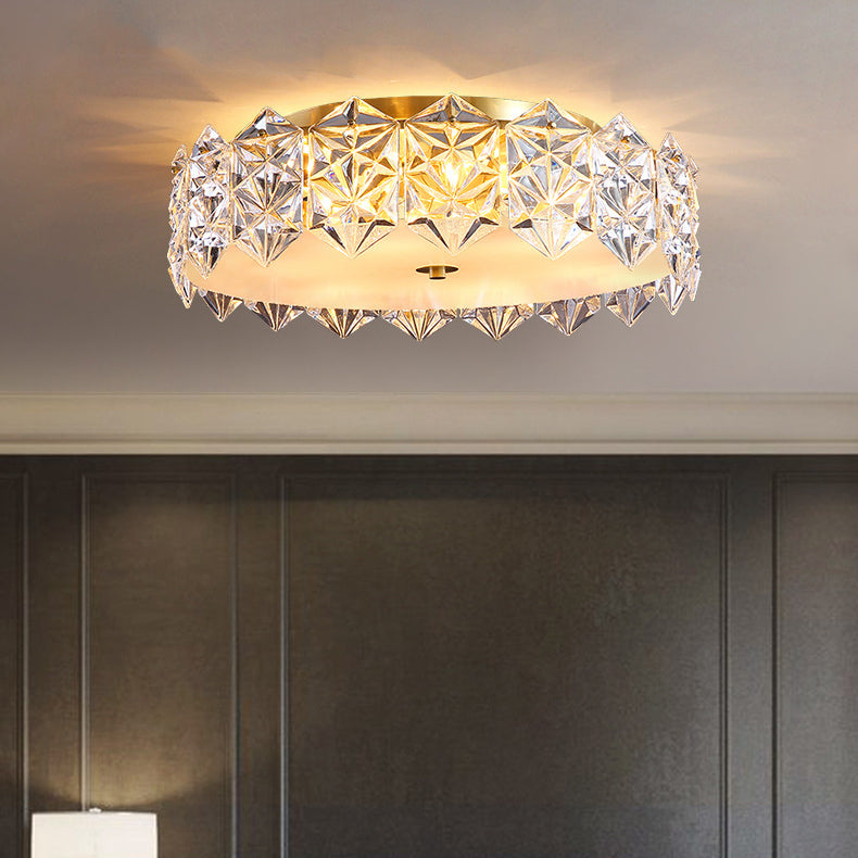Plafonnier moderne minimaliste rond en cristal et cuivre complet à 4/6 lumières pour salon 