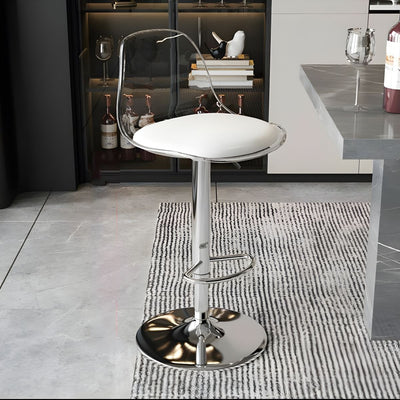 Tabouret de bar pivotant réglable contemporain scandinave avec base en métal incurvée en acrylique, dossier et repose-pieds pour la cuisine 