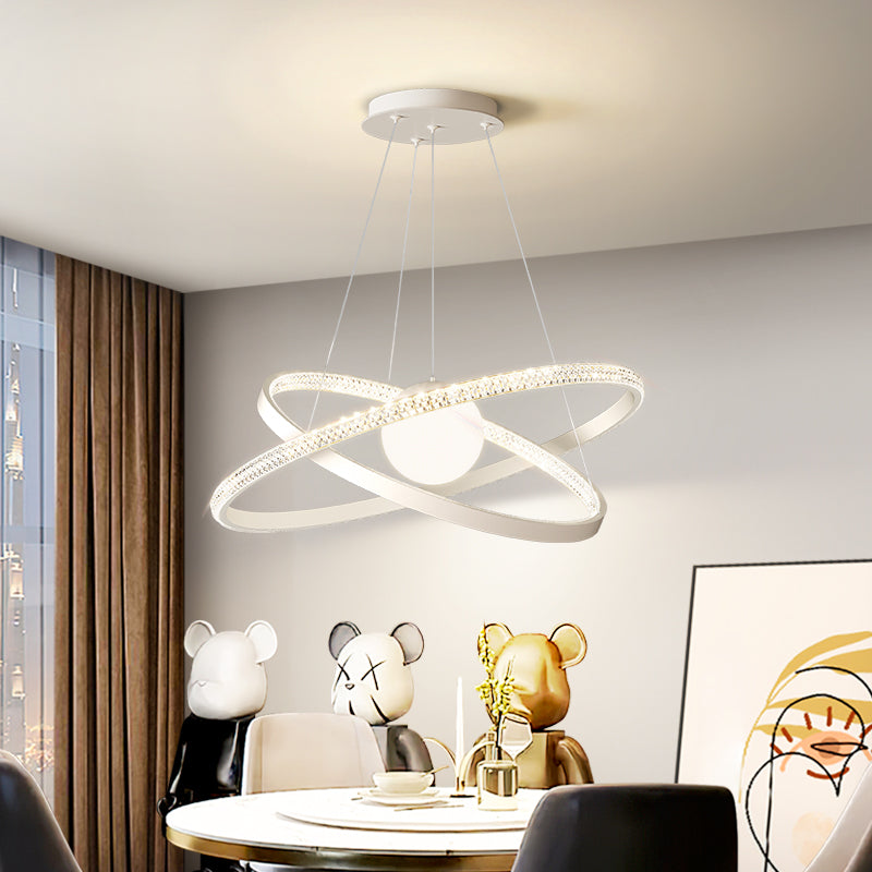 Lustre LED en fer et silicone à double cercle de luxe contemporain pour salon 
