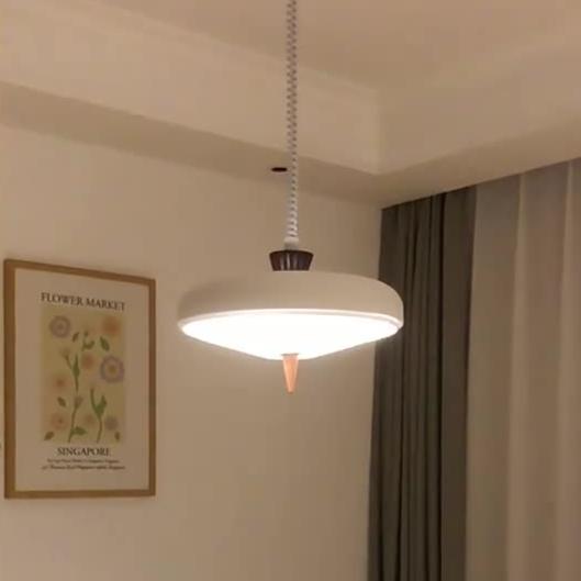 Suspension Luminaire Contemporain en Bois Massif Nordique avec Soucoupe Volante en Fer à 1 Lumière pour Salle à Manger 