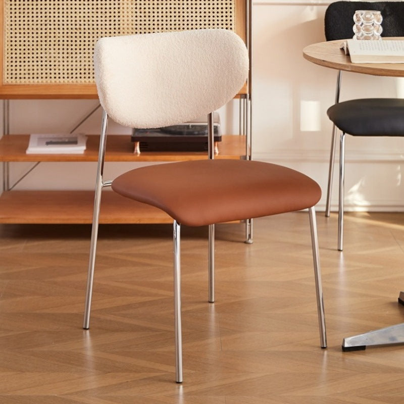 Chaise de salle à manger contemporaine scandinave en cuir PU avec dossier en laine d&