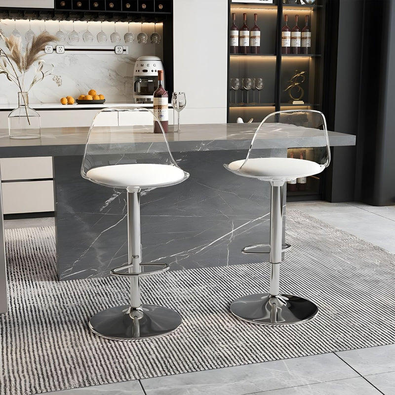 Tabouret de bar pivotant réglable contemporain scandinave avec base en métal incurvée en acrylique, dossier et repose-pieds pour la cuisine 