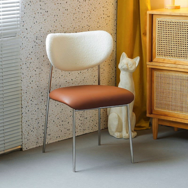 Chaise de salle à manger contemporaine scandinave en cuir PU avec dossier en laine d&