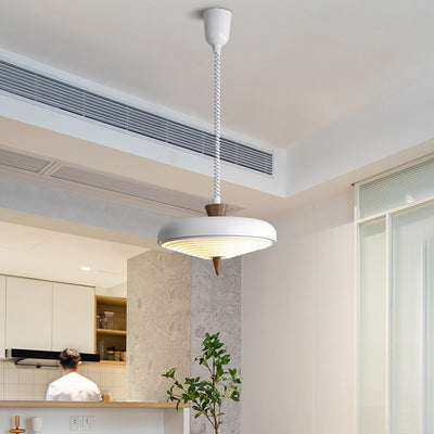 Suspension Luminaire Contemporain en Bois Massif Nordique avec Soucoupe Volante en Fer à 1 Lumière pour Salle à Manger 