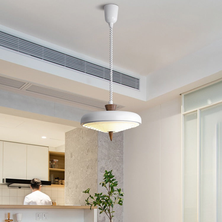 Suspension Luminaire Contemporain en Bois Massif Nordique avec Soucoupe Volante en Fer à 1 Lumière pour Salle à Manger 