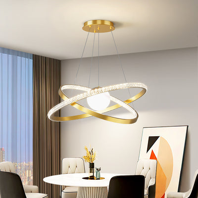 Lustre LED en fer et silicone à double cercle de luxe contemporain pour salon 