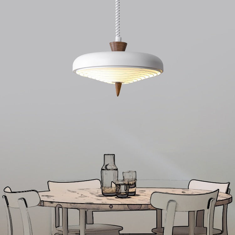 Suspension Luminaire Contemporain en Bois Massif Nordique avec Soucoupe Volante en Fer à 1 Lumière pour Salle à Manger 
