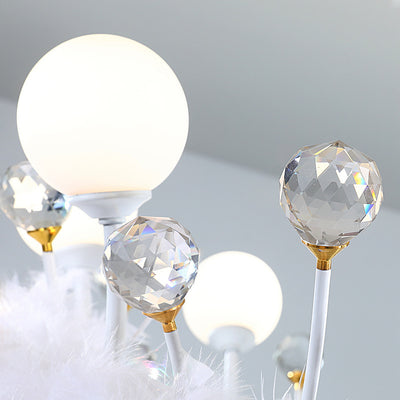 Zeitgenössische kreative Krone Acryl Ring Feder Dekor LED Kronleuchter für Wohnzimmer 