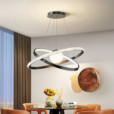 Lustre LED en fer et silicone à double cercle de luxe contemporain pour salon 