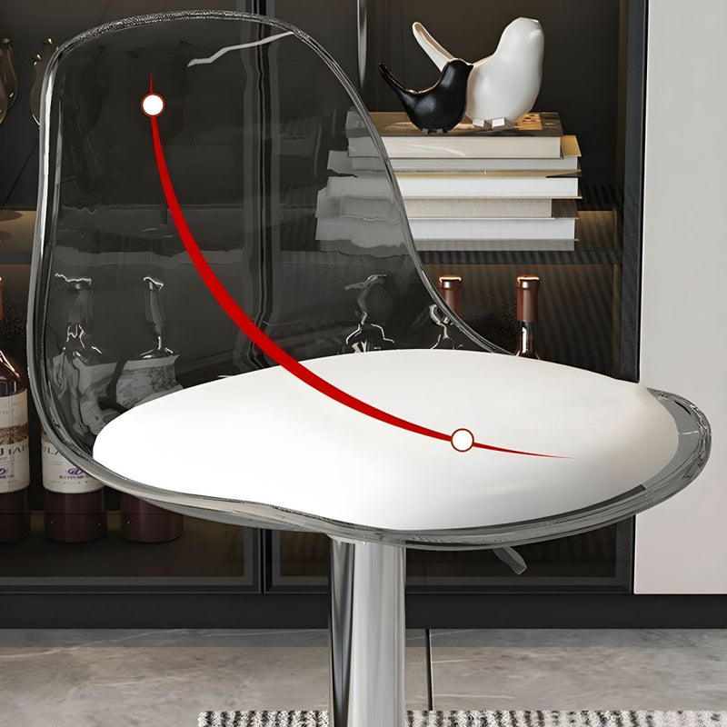 Tabouret de bar pivotant réglable contemporain scandinave avec base en métal incurvée en acrylique, dossier et repose-pieds pour la cuisine 